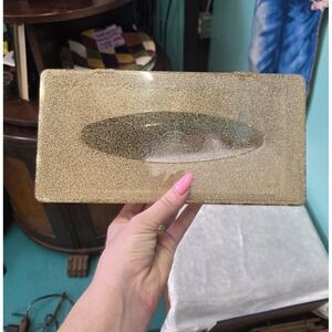 Vintage Tissue Plastic Glam Gold Glitter Speckled  Box Holder Scalloped Edge